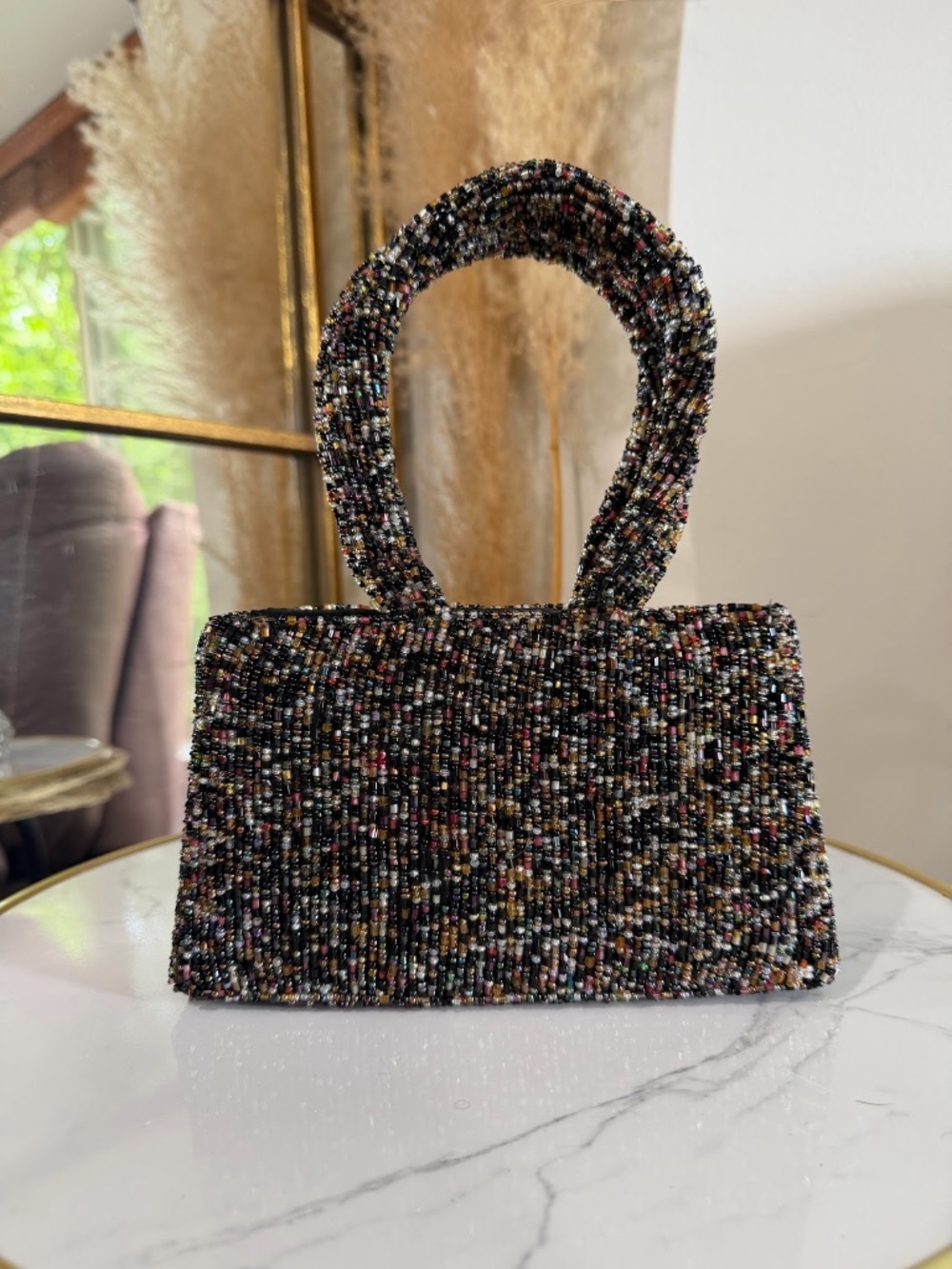 Vintage Handcrafted Beaded Structure Mini Bag Evening Purse Handbag